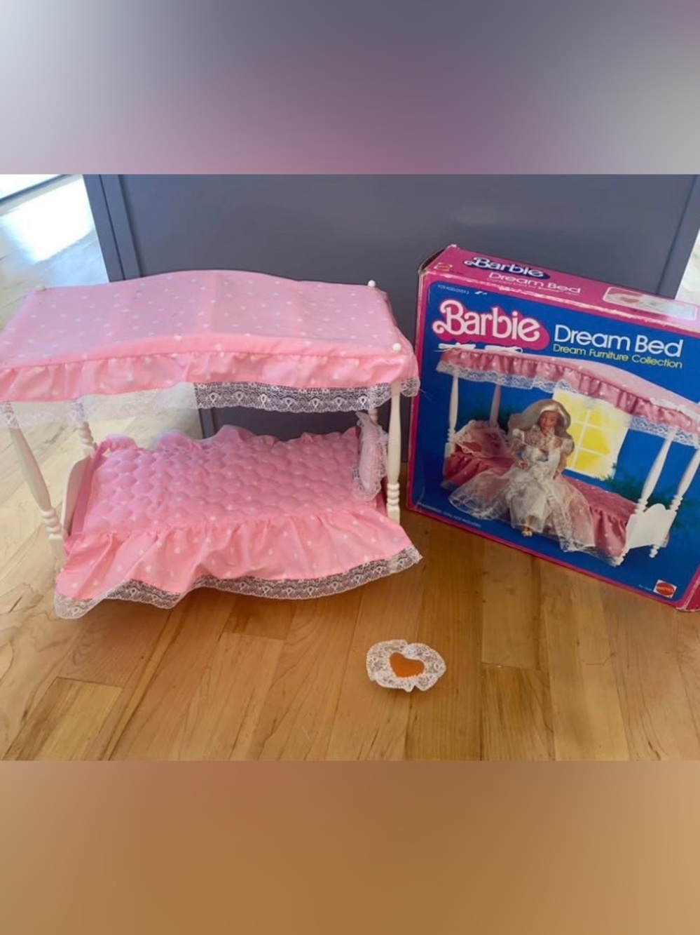 Barbie Pink Canopy Dream Bed with Lace Trim box included